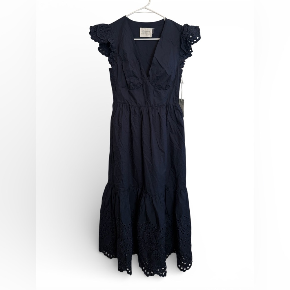 Tuckernuck Hyacinth House Navy Cotton Eyelet Midi Dress Women XS NWT